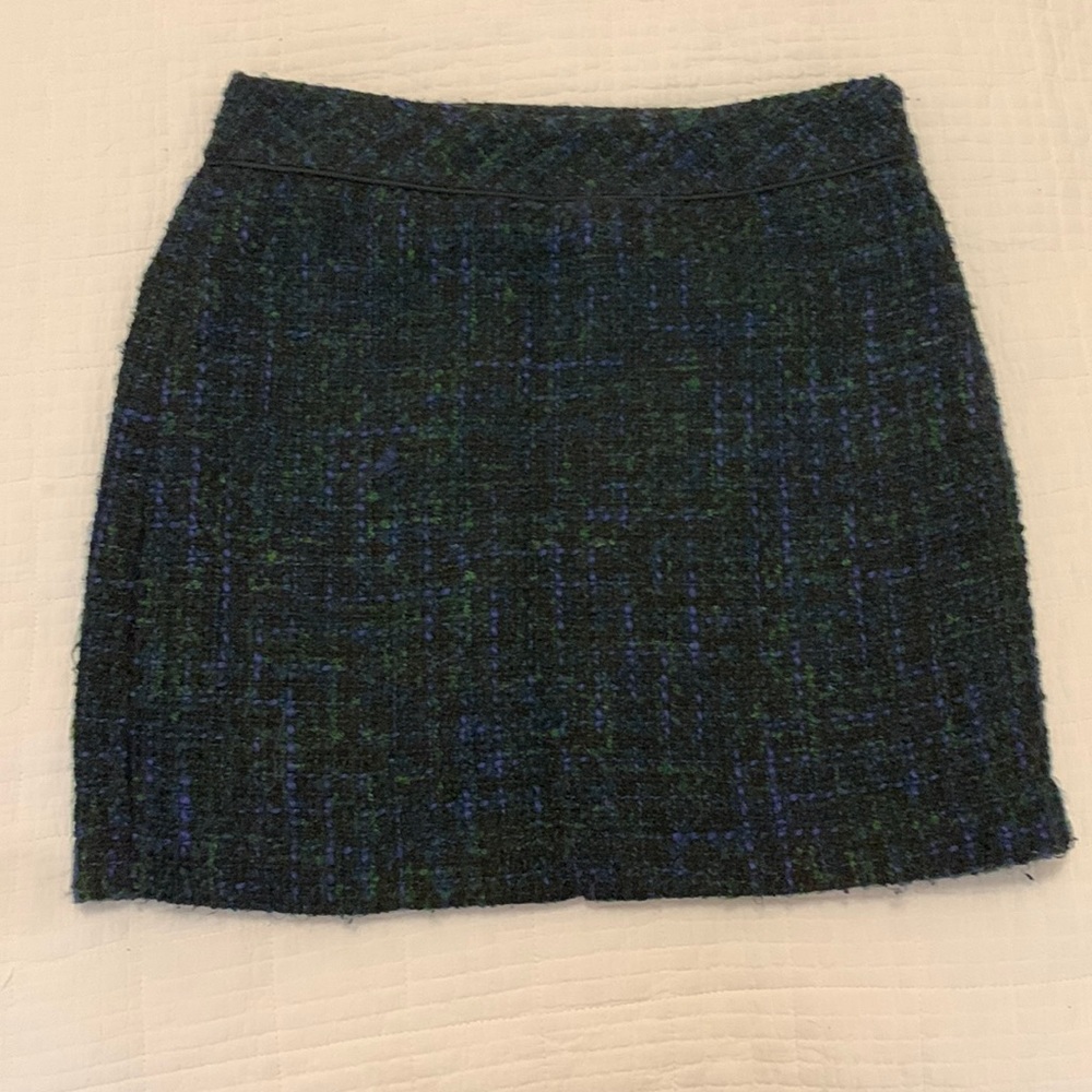 LOFT tweed green, blue and black mini skirt